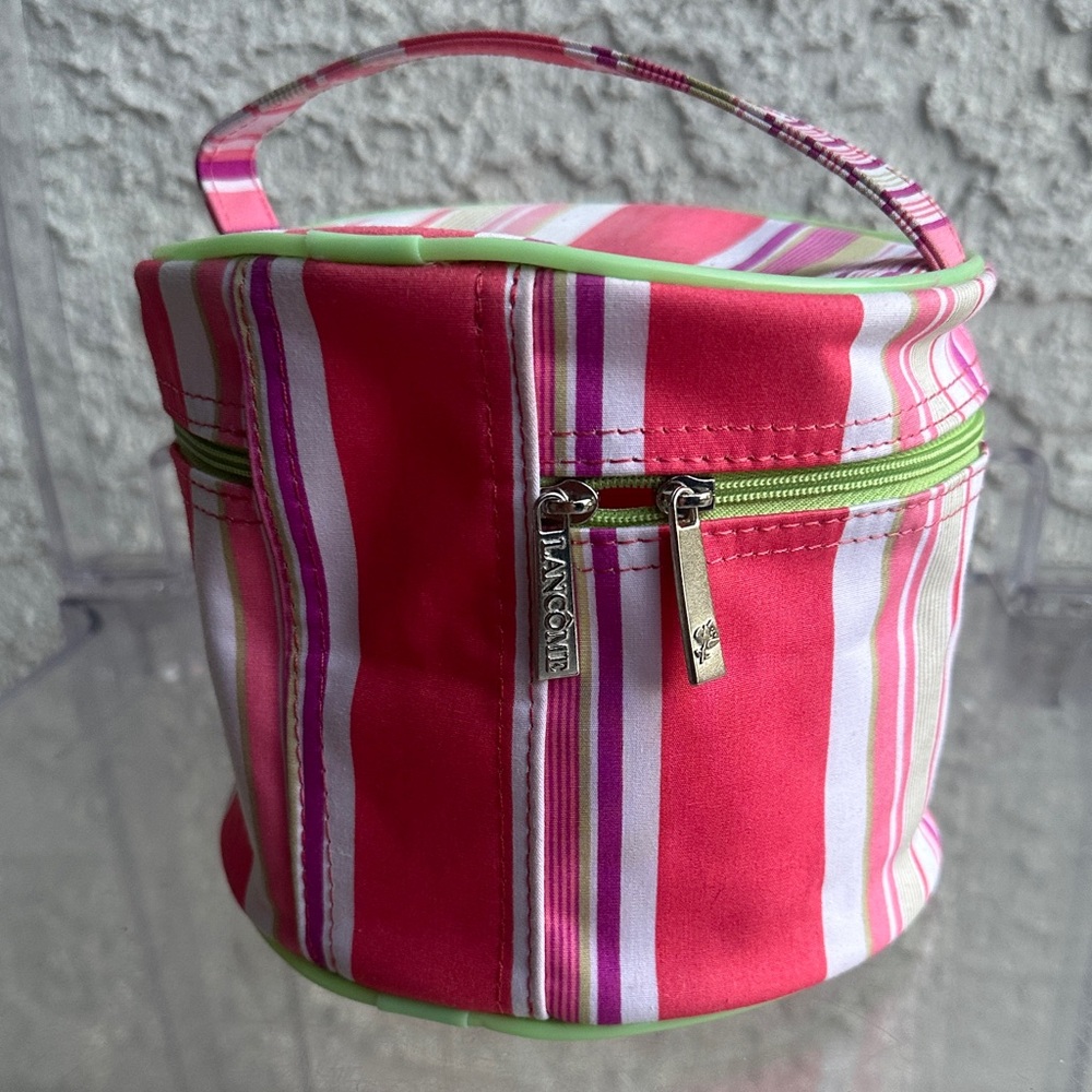 Lancome Pink Striped cosmetics Bag